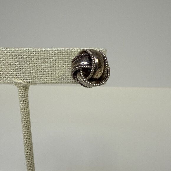 925 Sterling Silver Love Knot Earrings Textured Twisted Rope Stud 12mm Signed ND - Picture 2 of 6